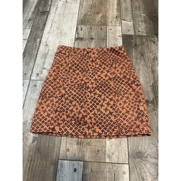 Free People Boho High Waisted Mini Skirt Brown Black Pattern Animal 0 - Picture 2 of 8